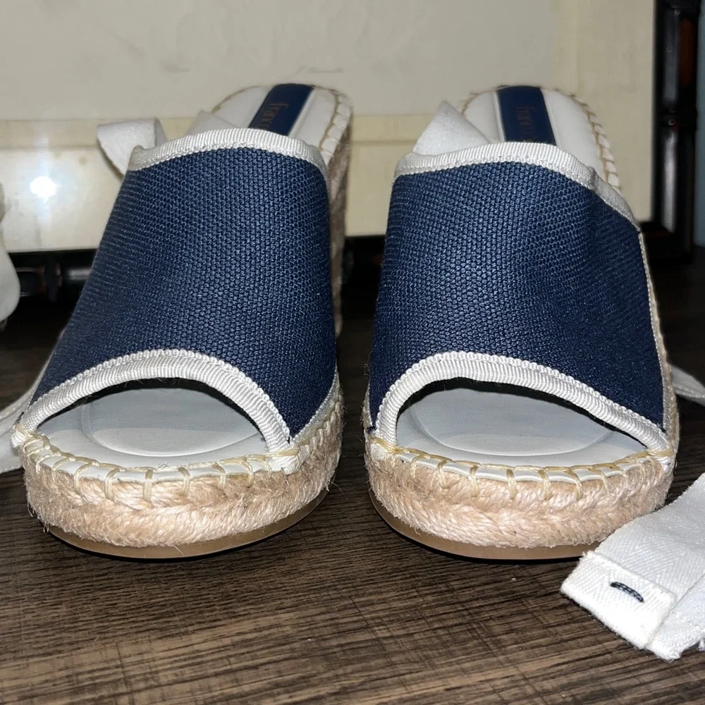 Franco Sarto Women's Sierra Lace Up Espadrille Wedges Navy Sandal NWOT sz 7.5